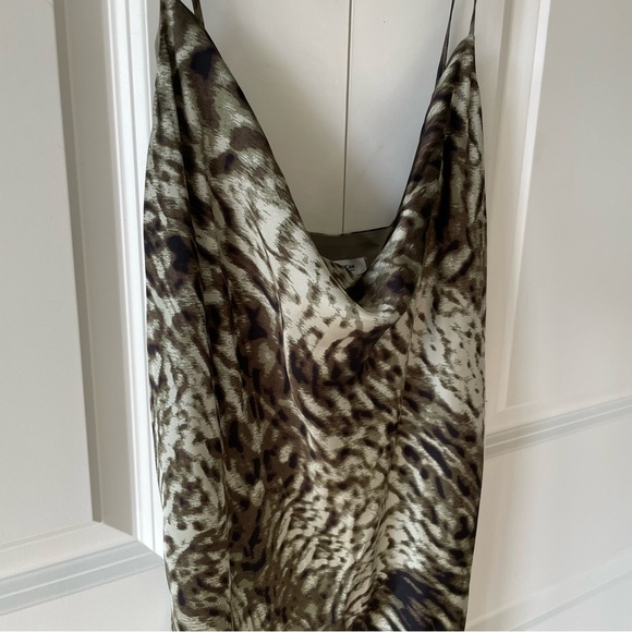 Good American Jungle Print Cowl Neck Green Bias Midi Slip Dress Size Small - Picture 4 of 11